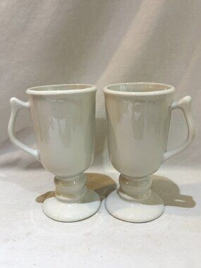 Pair of Hall Pottery Irish Coffee Footed Pedestal Mugs Ivory Glaze #1272